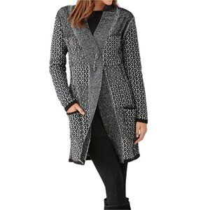 J. Jill Womens Black & White Patchwork Open Front Long Cardigan Sweater Large